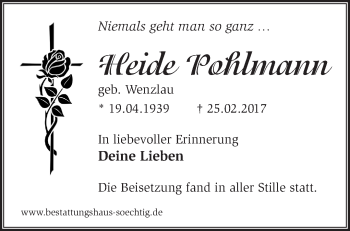 Traueranzeige von Heide Pohlmann von Märkische Oderzeitung