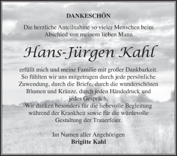Traueranzeige von Hans-Jürgen Kahl von Märkische Oderzeitung