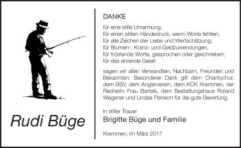 Traueranzeige von Rudi Büge von Märkische Oderzeitung