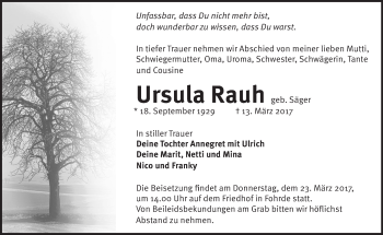 Traueranzeige von Ursula Rauh von Märkische Oderzeitung