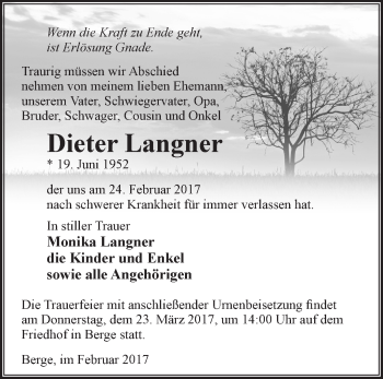 Traueranzeige von Dieter Langner von Märkische Oderzeitung