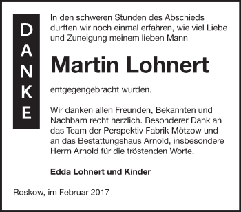 Traueranzeige von Martin Lohnert von Märkische Oderzeitung