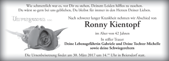 Traueranzeige von Ronny Kientopf von Märkische Oderzeitung