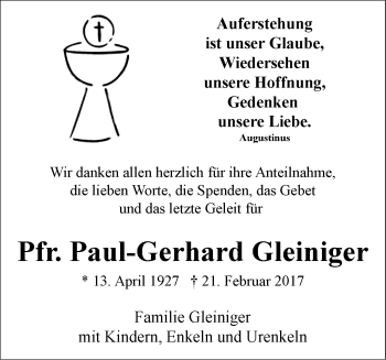 Traueranzeige von Paul-Gerhard Gleiniger von Märkische Oderzeitung