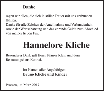 Traueranzeige von Hannelore Kliche von Märkische Oderzeitung