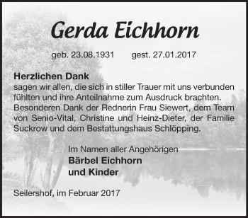 Traueranzeige von Gerda Eichhorn von Märkische Oderzeitung