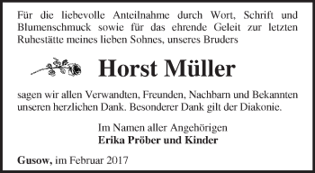 Traueranzeige von Horst Müller von Märkische Oderzeitung