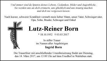 Traueranzeige von Lutz-Reiner Born von Märkische Oderzeitung