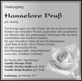 Traueranzeige von Hannelore Pruß von Märkische Oderzeitung