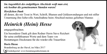 Traueranzeige von Heinrich Hesse von Märkische Oderzeitung