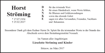 Traueranzeige von Horst Ströming von Märkische Oderzeitung