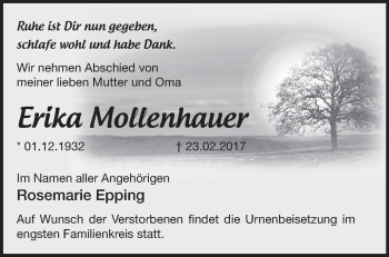 Traueranzeige von Erika Mollenhauer von Märkische Oderzeitung