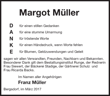 Traueranzeige von Margot Müller von Märkische Oderzeitung