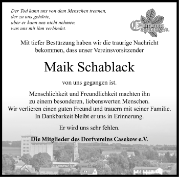 Traueranzeige von Maik Schablack von Märkische Oderzeitung