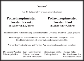 Traueranzeige von Torsten  Krautz von Märkische Oderzeitung