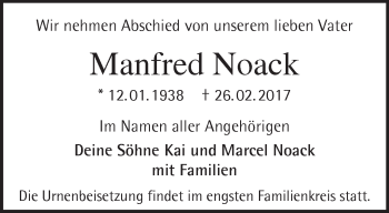 Traueranzeige von Manfred Noack von Märkische Oderzeitung