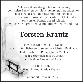 Traueranzeige von Torsten  Krautz von Märkische Oderzeitung