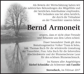 Traueranzeige von Bernd Armoneit von Märkische Oderzeitung