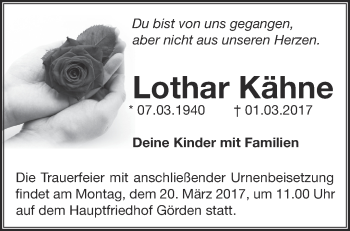 Traueranzeige von Lothar Kähne von Märkische Oderzeitung