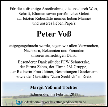 Traueranzeige von Peter Voß von Märkische Oderzeitung