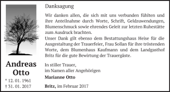 Traueranzeige von Andreas Otto von Märkische Oderzeitung