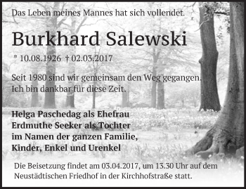 Traueranzeige von Burkhard Salewski von Märkische Oderzeitung