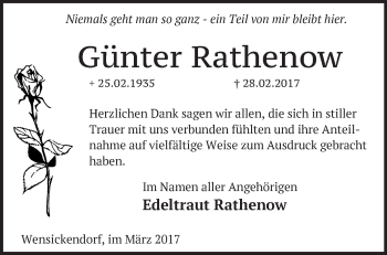Traueranzeige von Günter Rathenow von Märkische Oderzeitung