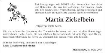 Traueranzeige von Martin Zickelbein von Märkische Oderzeitung