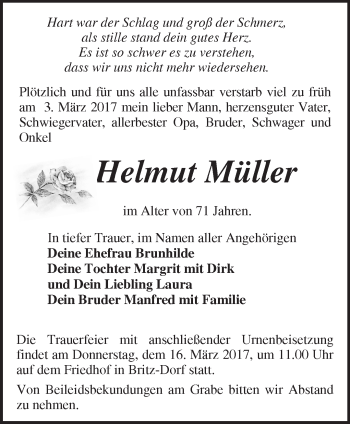 Traueranzeige von Helmut Müller von Märkische Oderzeitung