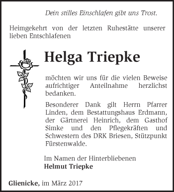 Traueranzeige von Helga Triepke von Märkische Oderzeitung