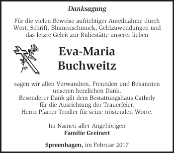 Traueranzeige von Eva-Maria Buchweitz von Märkische Oderzeitung