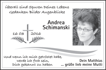 Traueranzeige von Andrea Schimanski von Märkische Oderzeitung