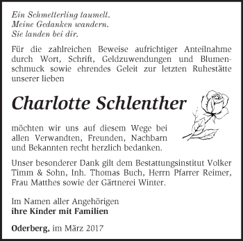 Traueranzeige von Charlotte Schlenther von Märkische Oderzeitung