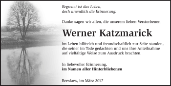 Traueranzeige von Werner Katzmarick von Märkische Oderzeitung