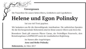 Traueranzeige von Helene und Egon Polinsky von Märkische Oderzeitung