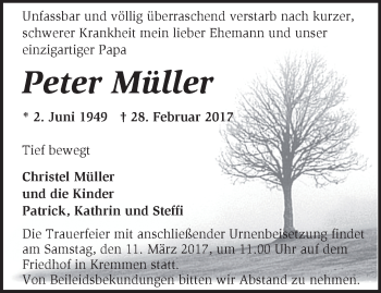 Traueranzeige von Peter Müller von Märkische Oderzeitung
