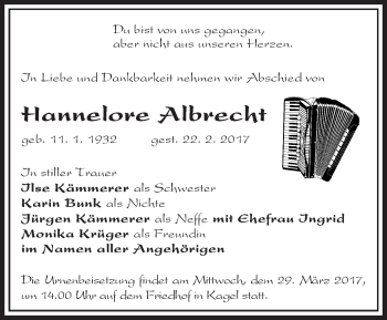 Traueranzeige von Hannelore Albrecht von Märkische Oderzeitung