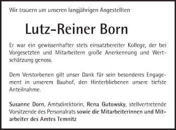 Traueranzeige von Lutz-Reiner Born von Märkische Oderzeitung