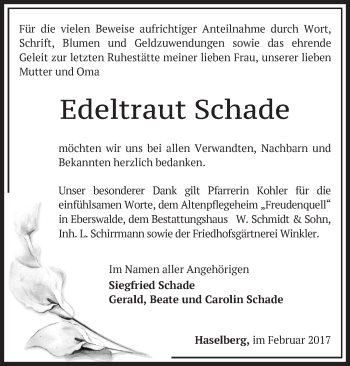 Traueranzeige von Edeltraut Schade von Märkische Oderzeitung