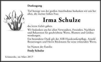 Traueranzeige von Irma Schulze von Märkische Oderzeitung