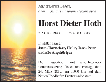 Traueranzeige von Horst Dieter Hoth von Märkische Oderzeitung