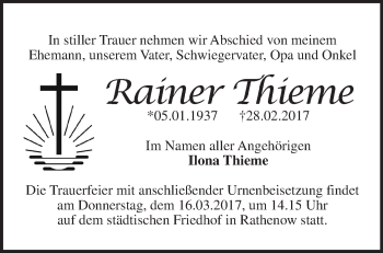Traueranzeige von Rainer Thieme von Märkische Oderzeitung