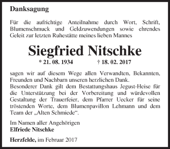 Traueranzeige von Siegfried Nitschke von Märkische Oderzeitung