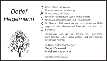 Traueranzeige von Detlef Hegemann von Märkische Oderzeitung