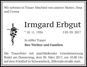 Traueranzeige von Irmgard Erbgut von Märkische Oderzeitung