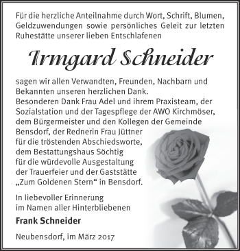 Traueranzeige von Irmgard Schneider von Märkische Oderzeitung