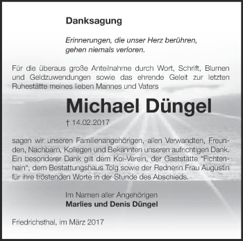 Traueranzeige von Michael Düngel von Märkische Oderzeitung