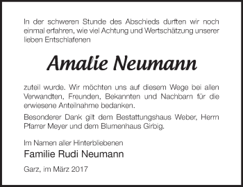 Traueranzeige von Amalie Neumann von Märkische Oderzeitung