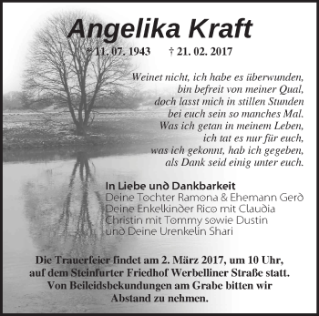 Traueranzeige von Angelika Kraft von Märkische Oderzeitung