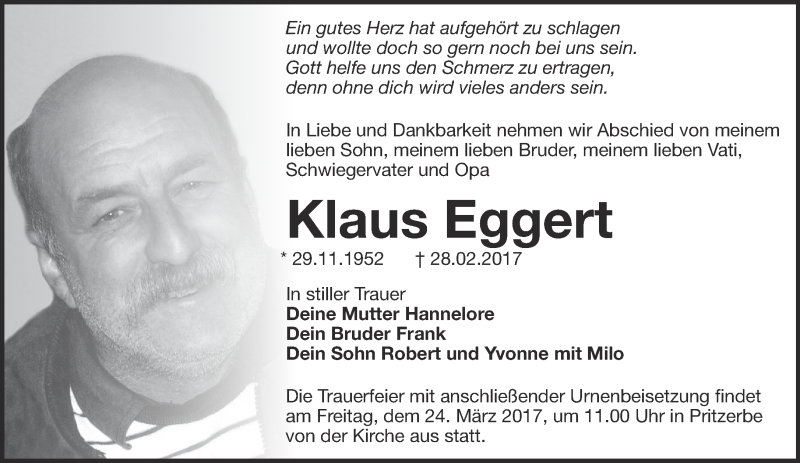  Traueranzeige für Klaus Eggert vom 19.03.2017 aus Märkische Oderzeitung